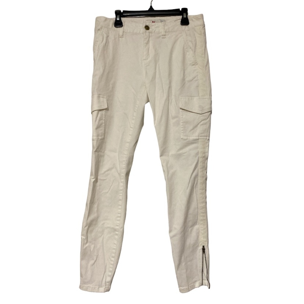 Vineyard Vines White Cargo Pants Button Pockets Zip Bottom Trendy Khaki Size 2